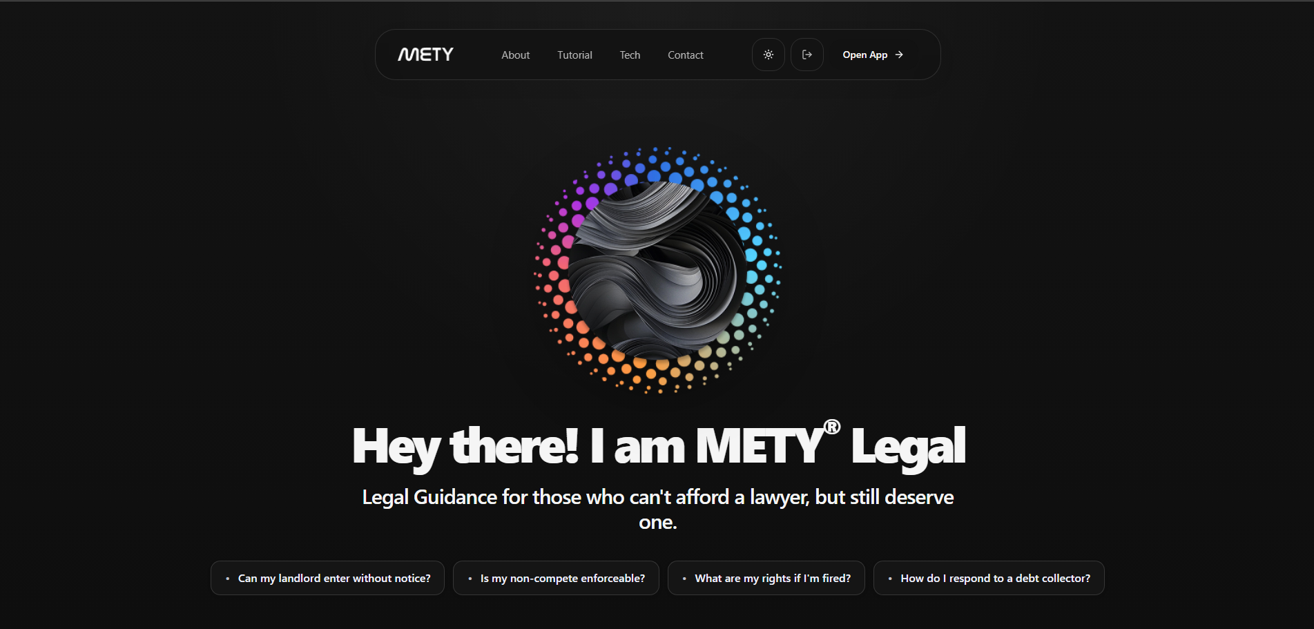 METY Legal Chatbot — landing page