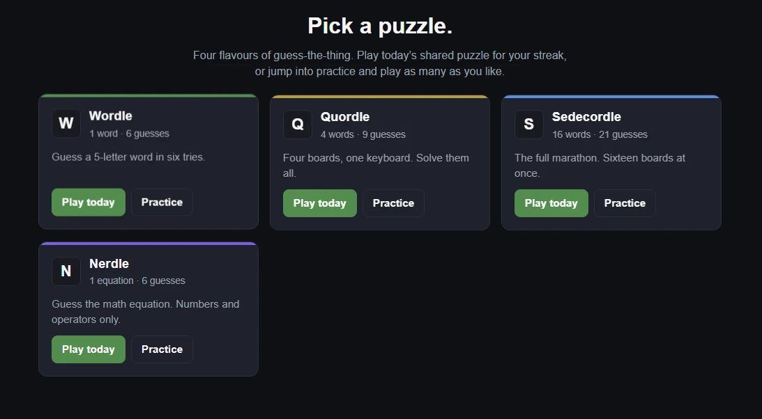 Zebradoodle home, Pick a puzzle, four mode cards